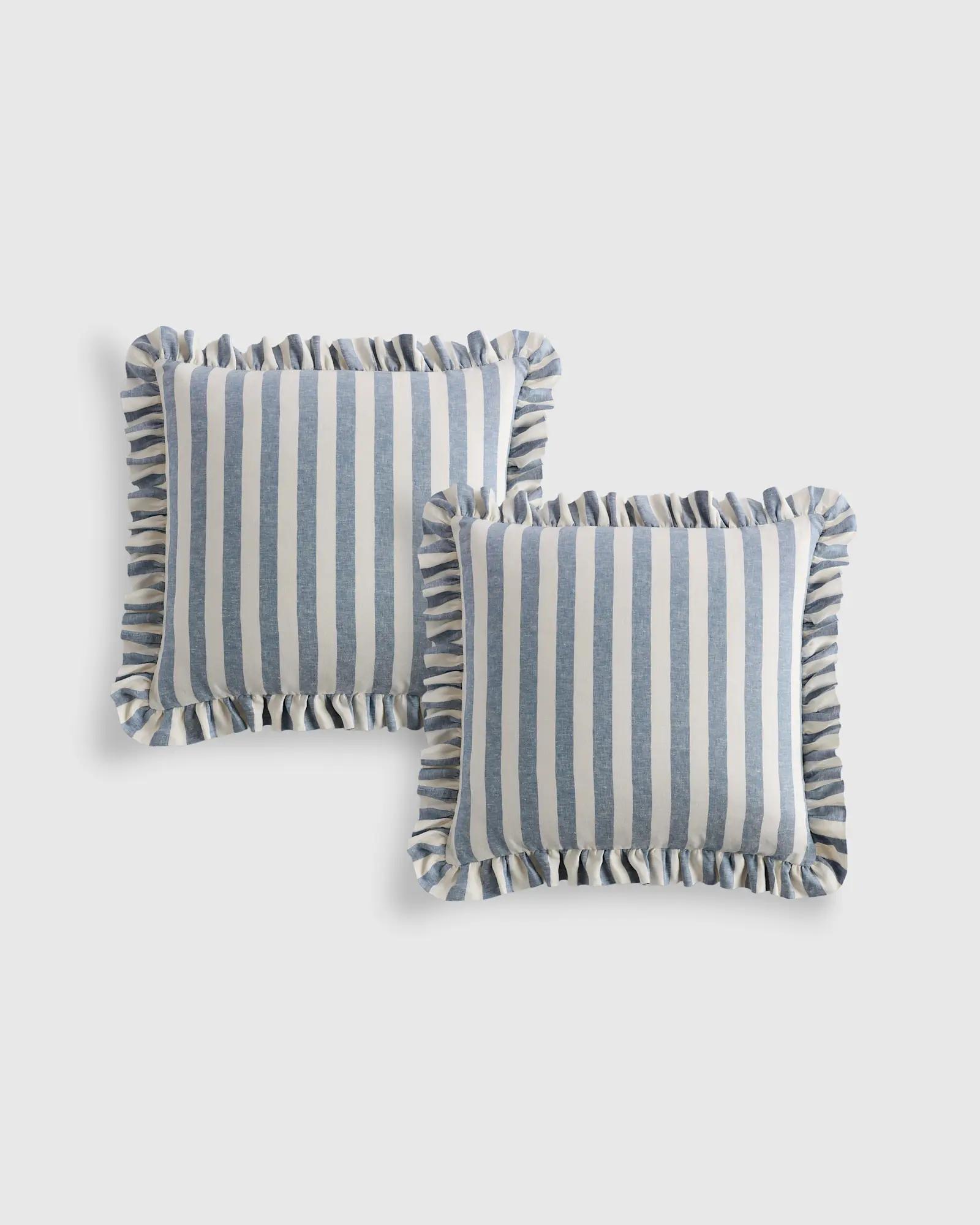 Stripe Ruffle Linen Pillow Cover